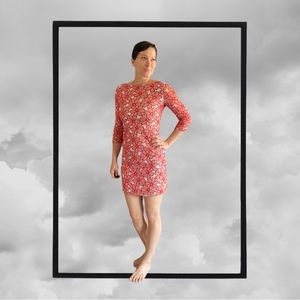 Red flower knit dress